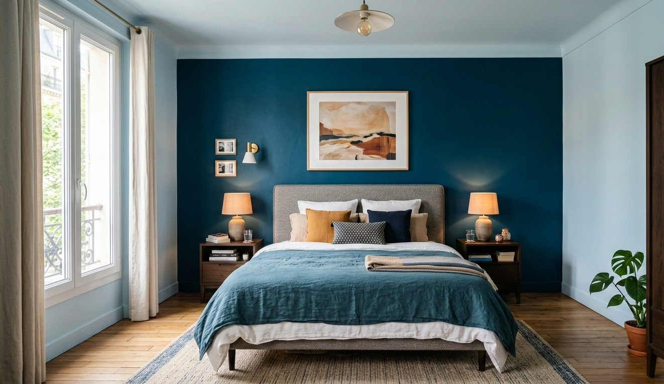 chambre vert bouteille bleu nuit décoration intérieur