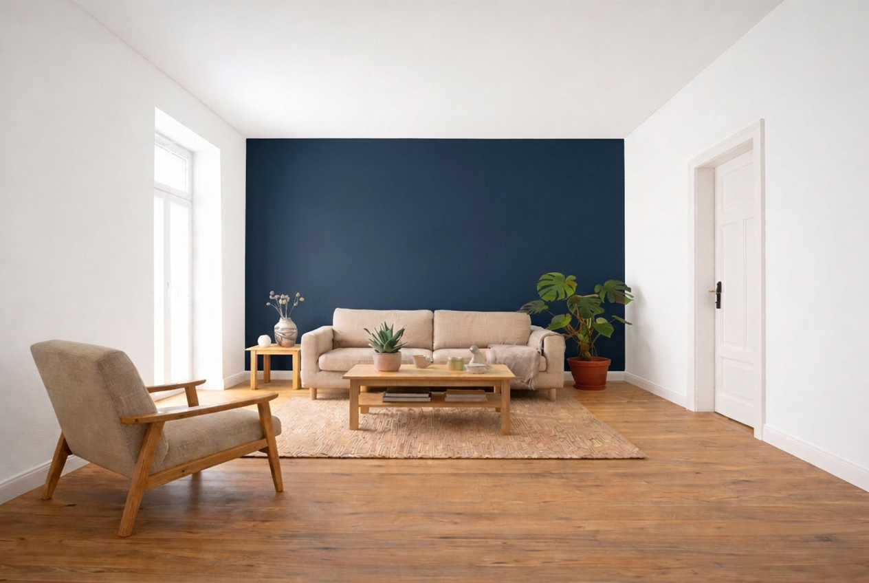 profondeur chromatique couleur froide mur du fond salon