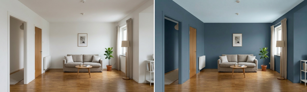 salon blanc versus salon bleu - agrandir visuellement avec la couleur