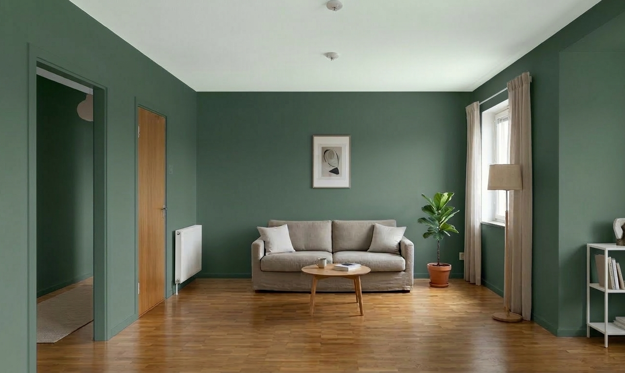 petit salon vert forêt décoration couleur profonde